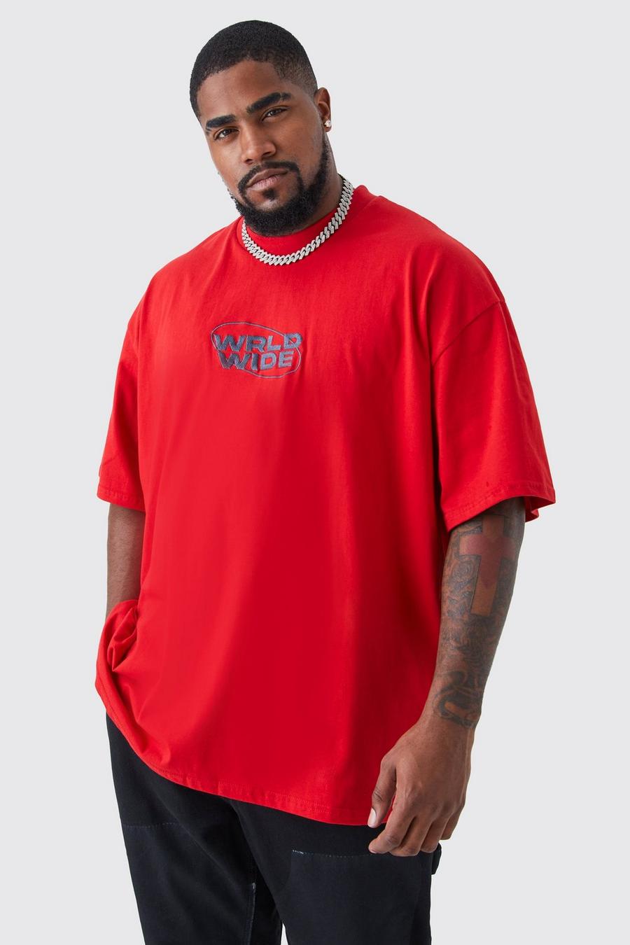 Camiseta Plus oversize con estampado Worldwide, Red rojo
