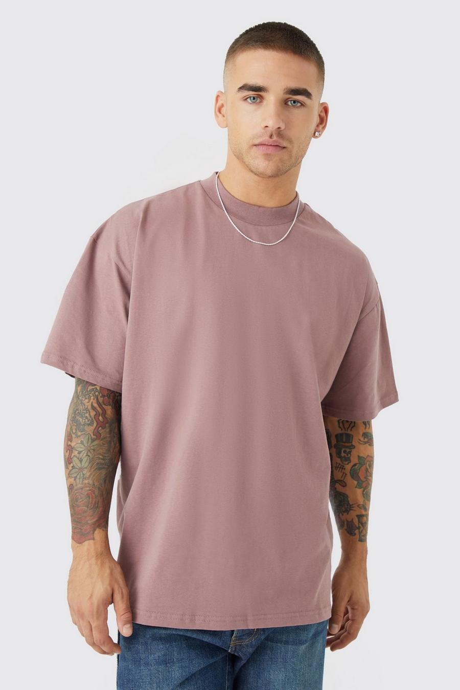 T-shirt oversize épais imprimé à col montant, Mauve violett