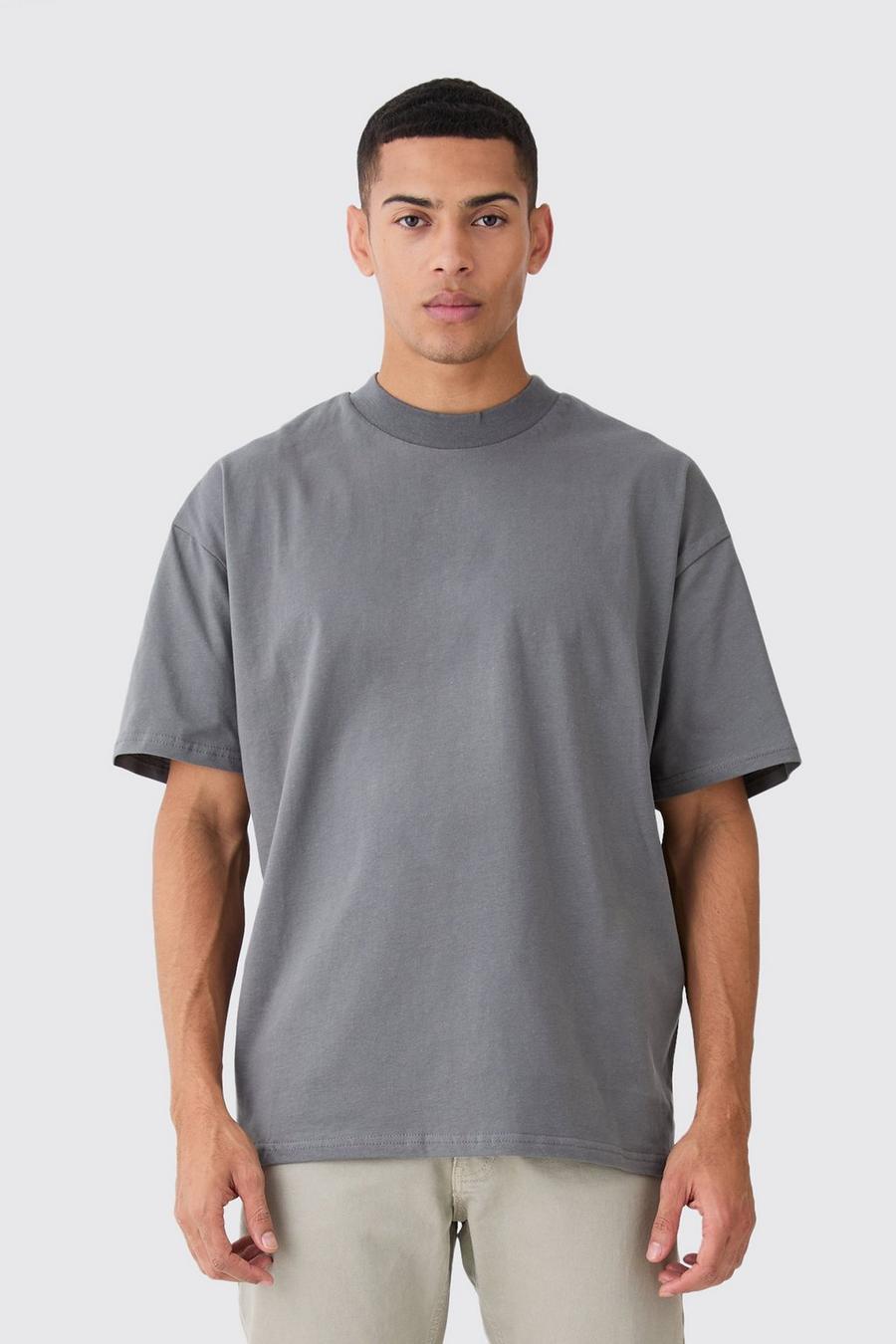 Charcoal Oversized Extended Neck Heavy T-shirt image number 1