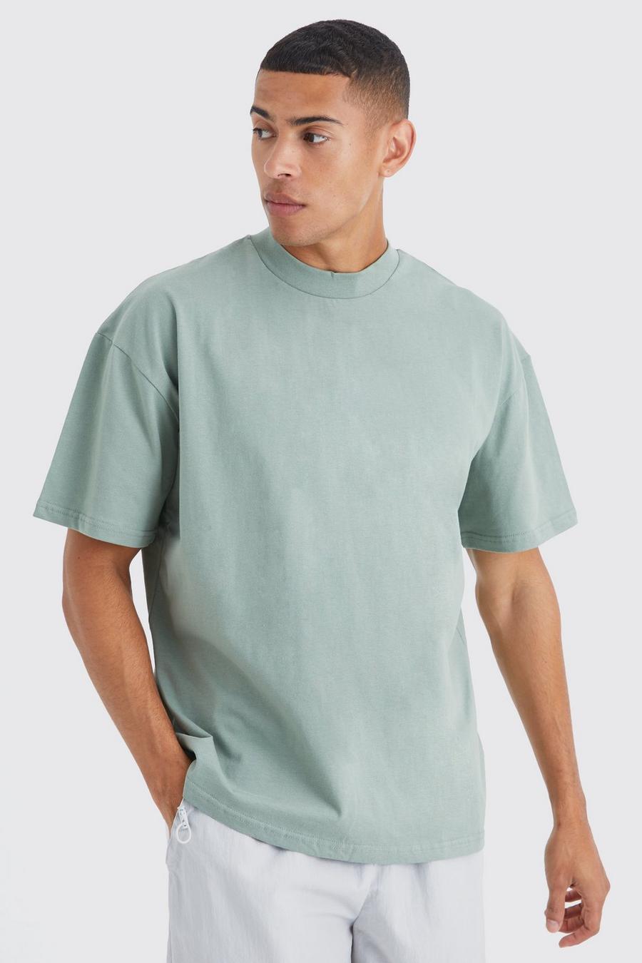 Green Oversized Extended Neck Heavy Weight T-shirt image number 1