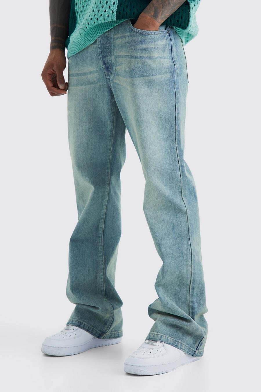 Jeans a zampa rilassati in denim rigido, Antique blue