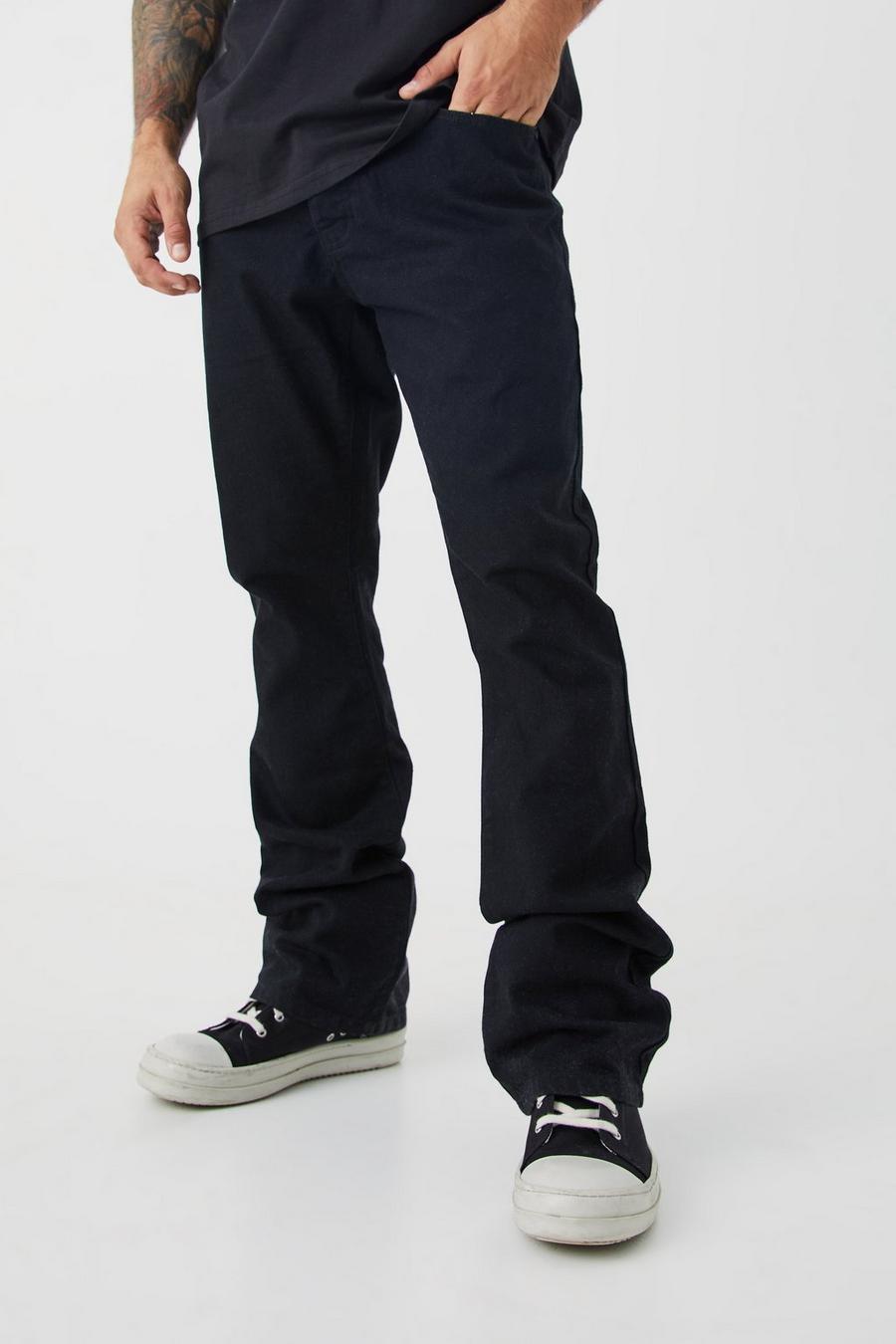 Jeans a zampa Slim Fit in denim rigido, True black image number 1