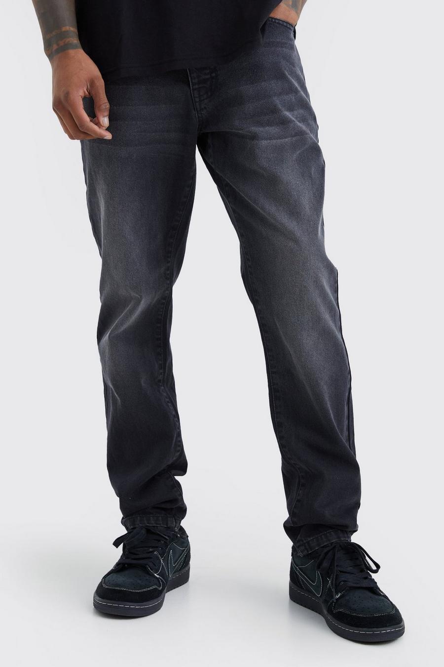 Jeans Slim Fit in denim rigido, Washed black image number 1
