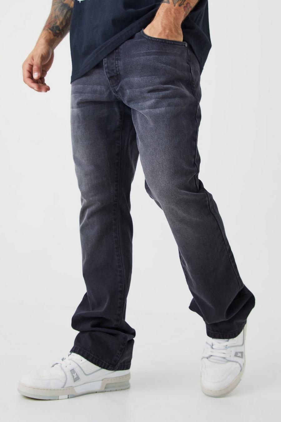 Washed black Jeans i slim fit med utsvängda ben image number 1