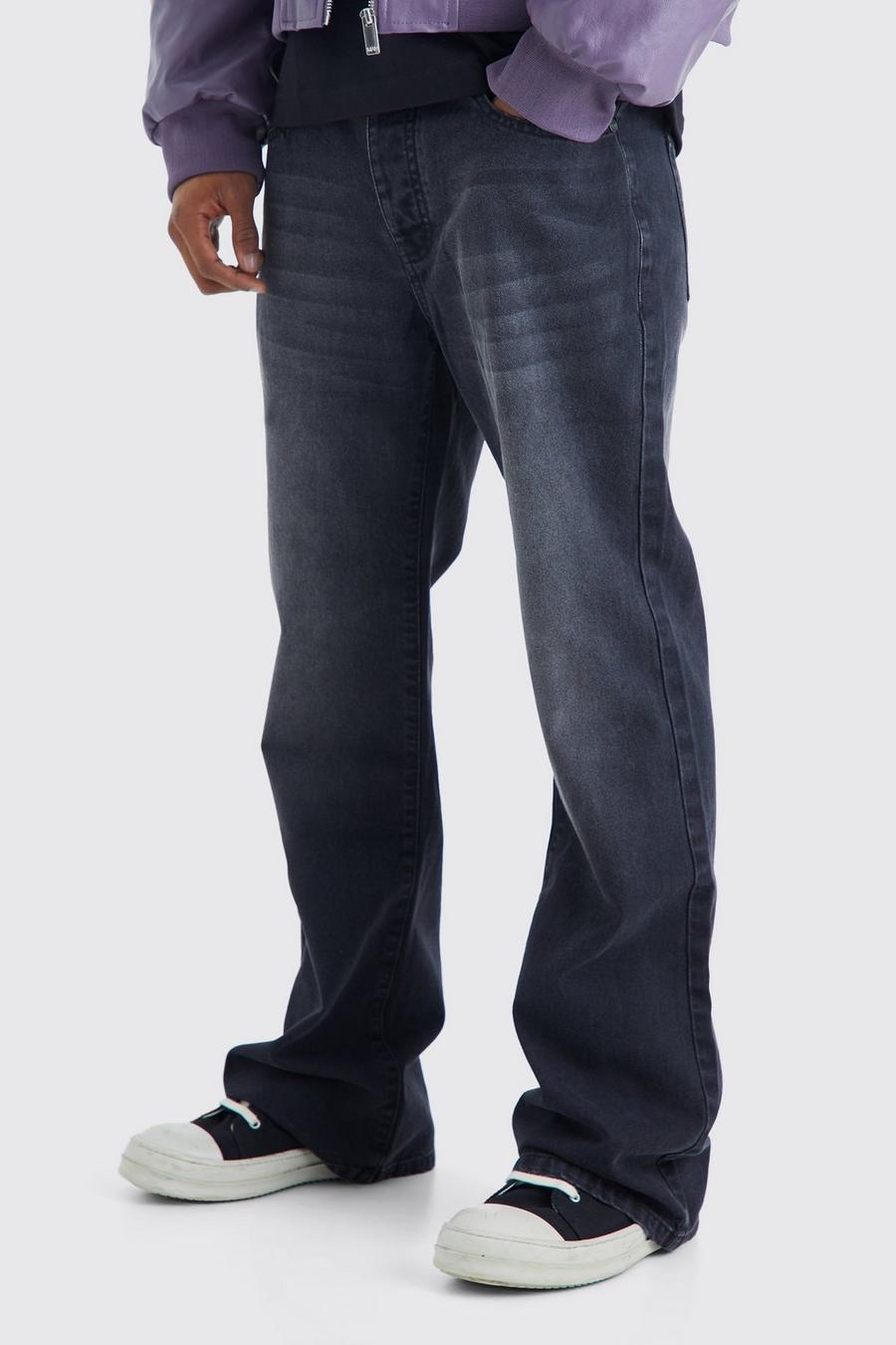 Washed black Jeans med ledig passform och utsvängda ben image number 1