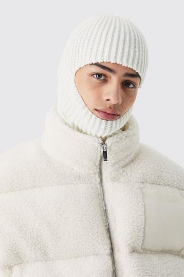 Contrast Rib Knitted Hood ecru