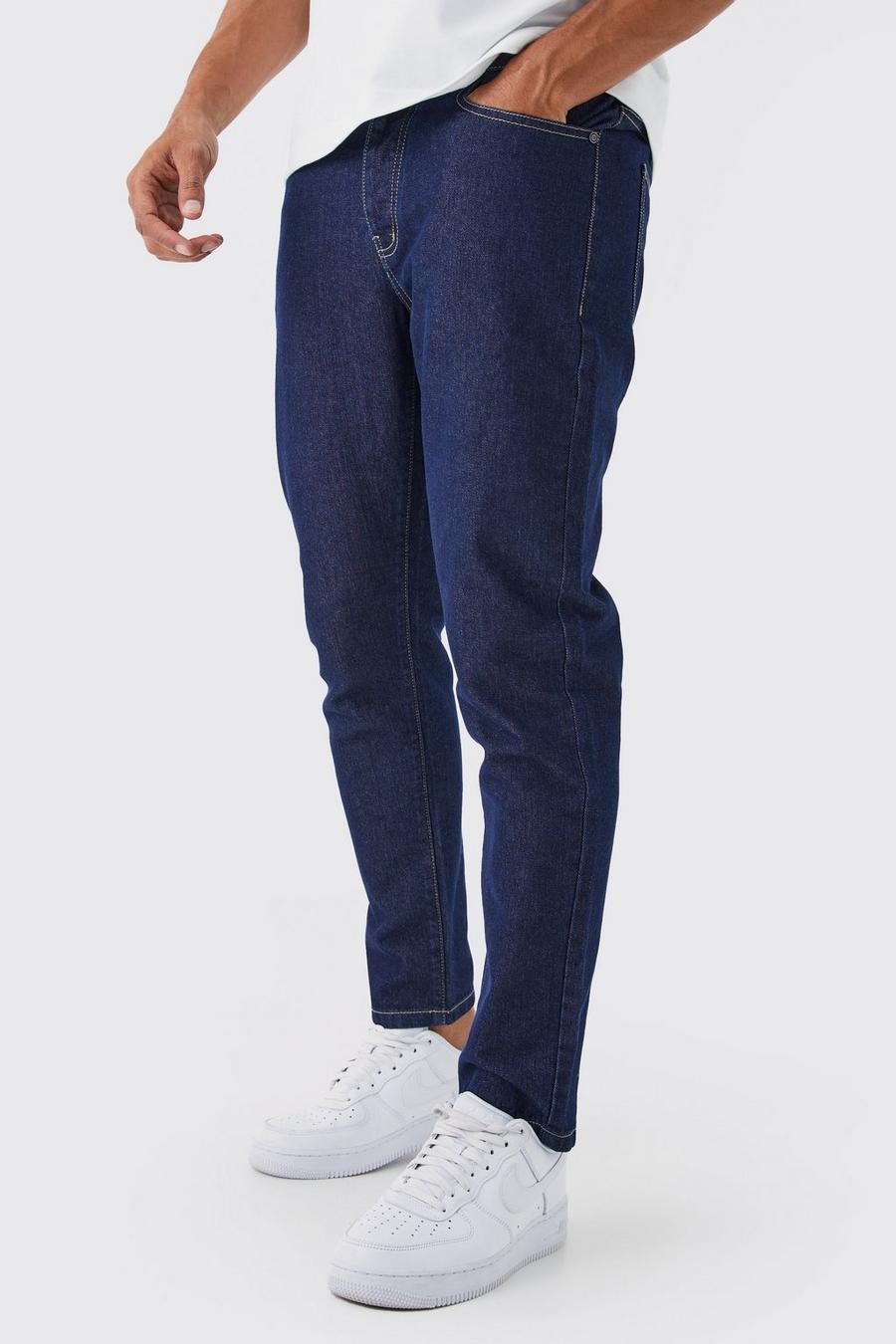 Indigo blå Tapered jeans i rigid denim