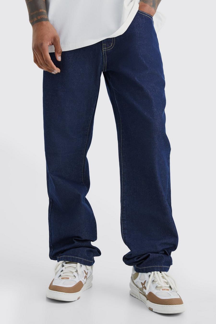 Indigo Jeans i rigid denim med ledig passform image number 1