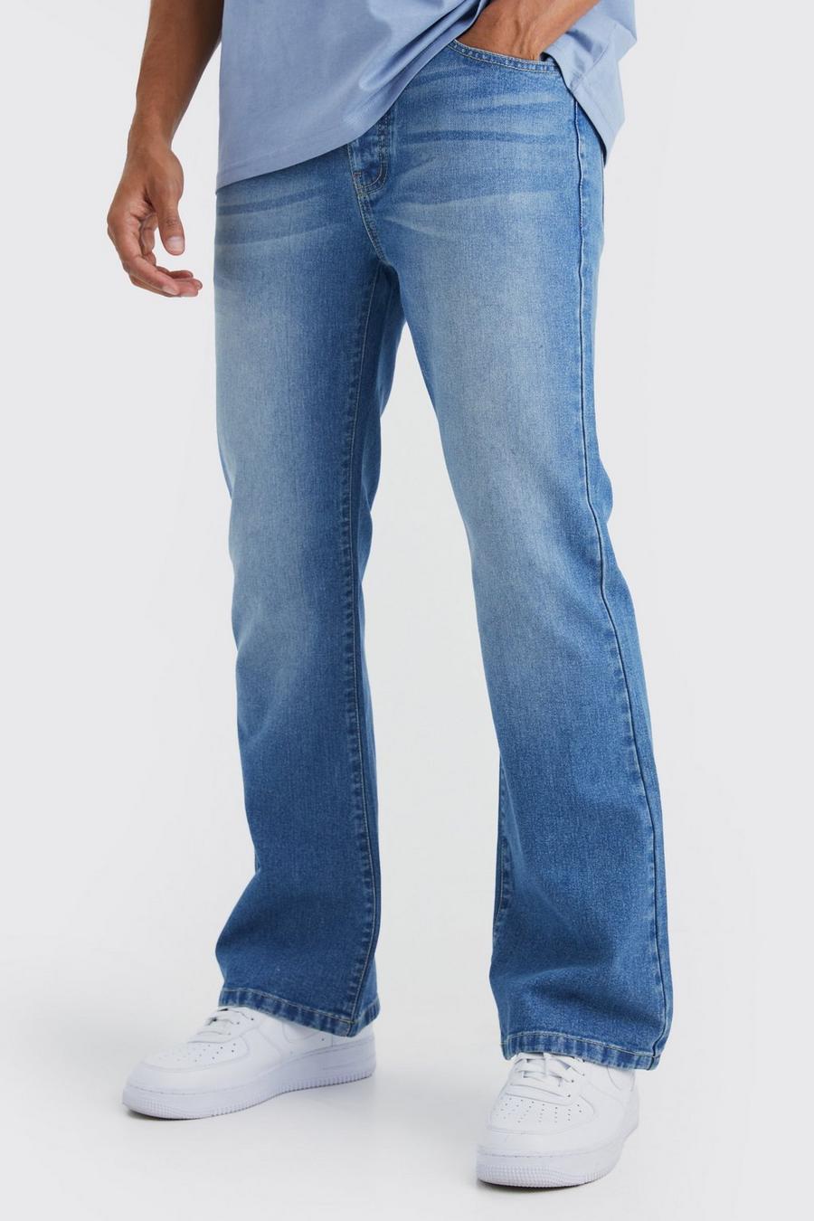 Jeans a zampa rilassati in denim rigido, Mid blue image number 1