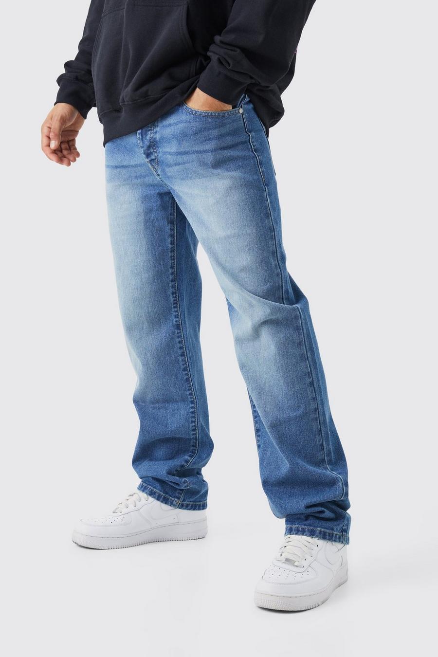 Mid blue Jeans i rigid denim med ledig passform