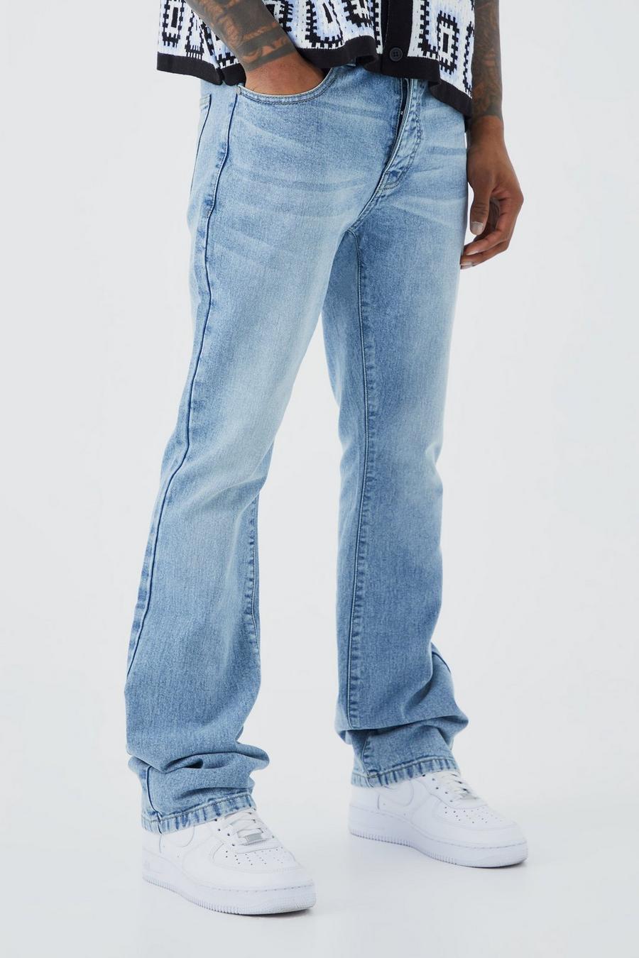 Light blue Onbewerkte Flared Slim Fit Jeans