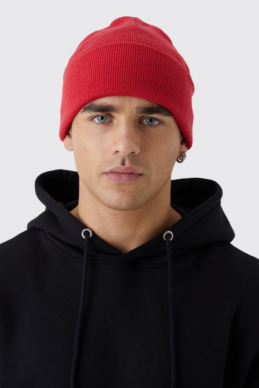 Red Flat Knit Classic Beanie image number 1