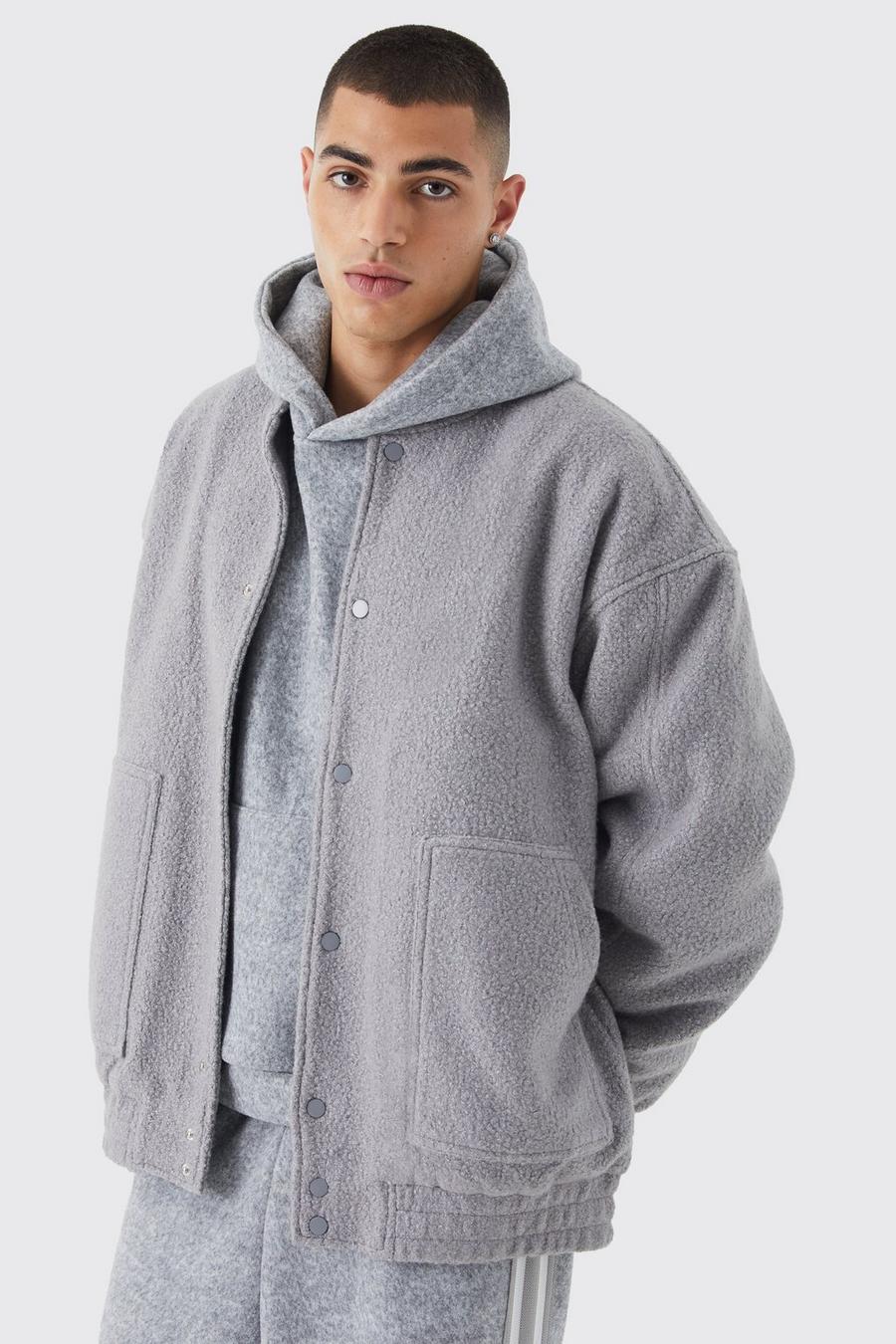 Giacca Bomber oversize in bouclé pesante con trama, Grey marl image number 1