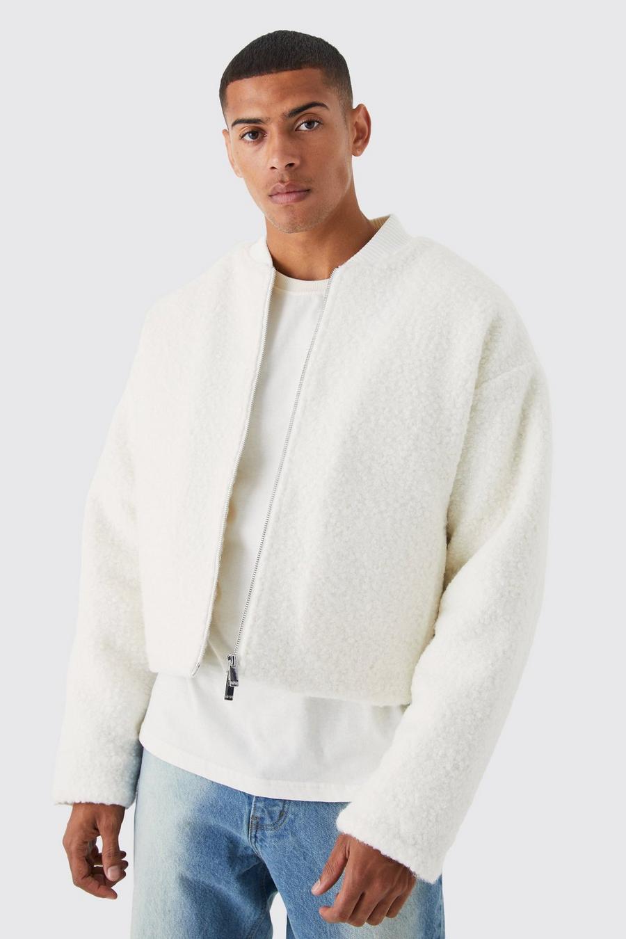 Ecru Boucle Textured Padded Bomber image number 1