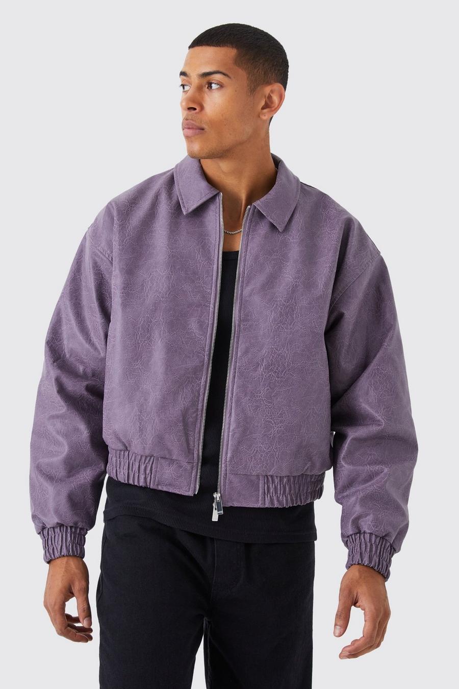 Purple violet Boxy Cracked Pu Collared Bomber