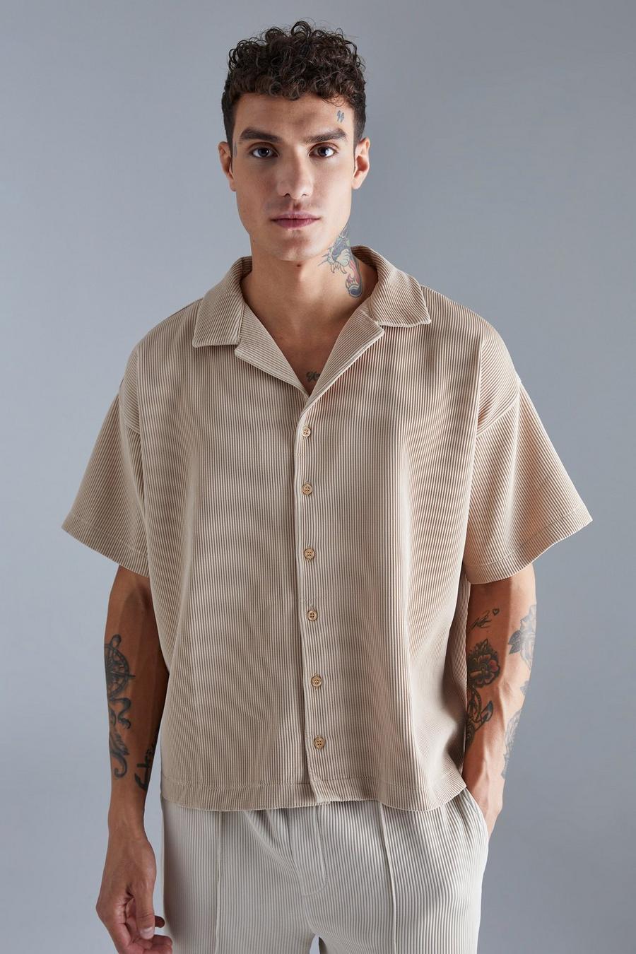 Stone beige Short Sleeve Boxy Pleated Shirt