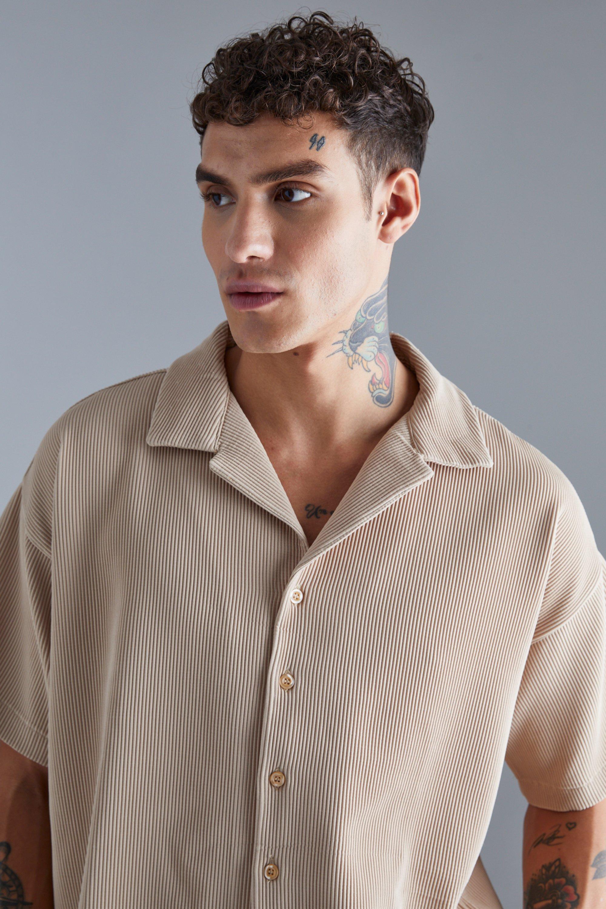 Short Sleeve Boxy Pleated Shirt