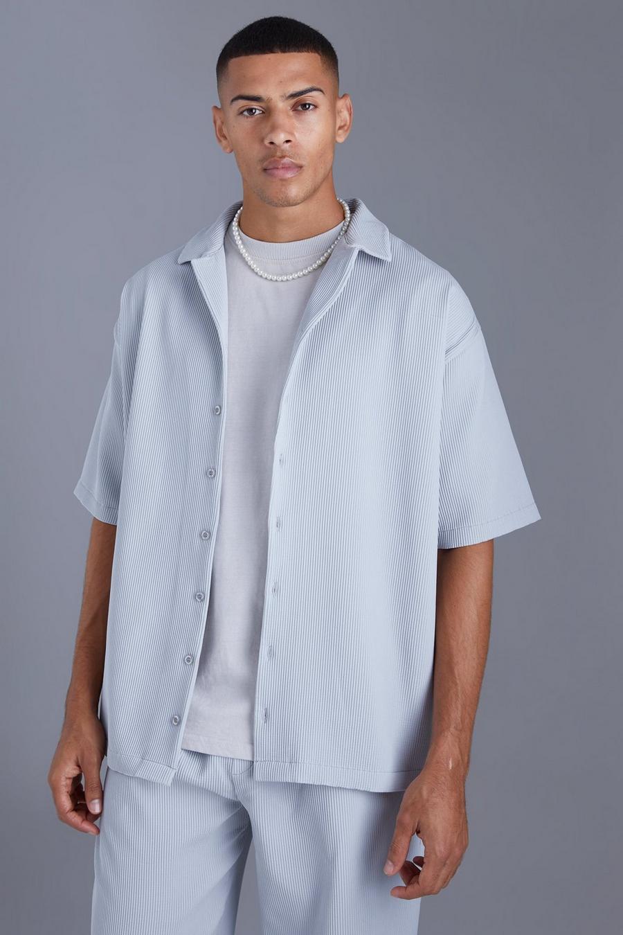 Kurzärmliges Oversize Hemd mit Falten, Grey image number 1