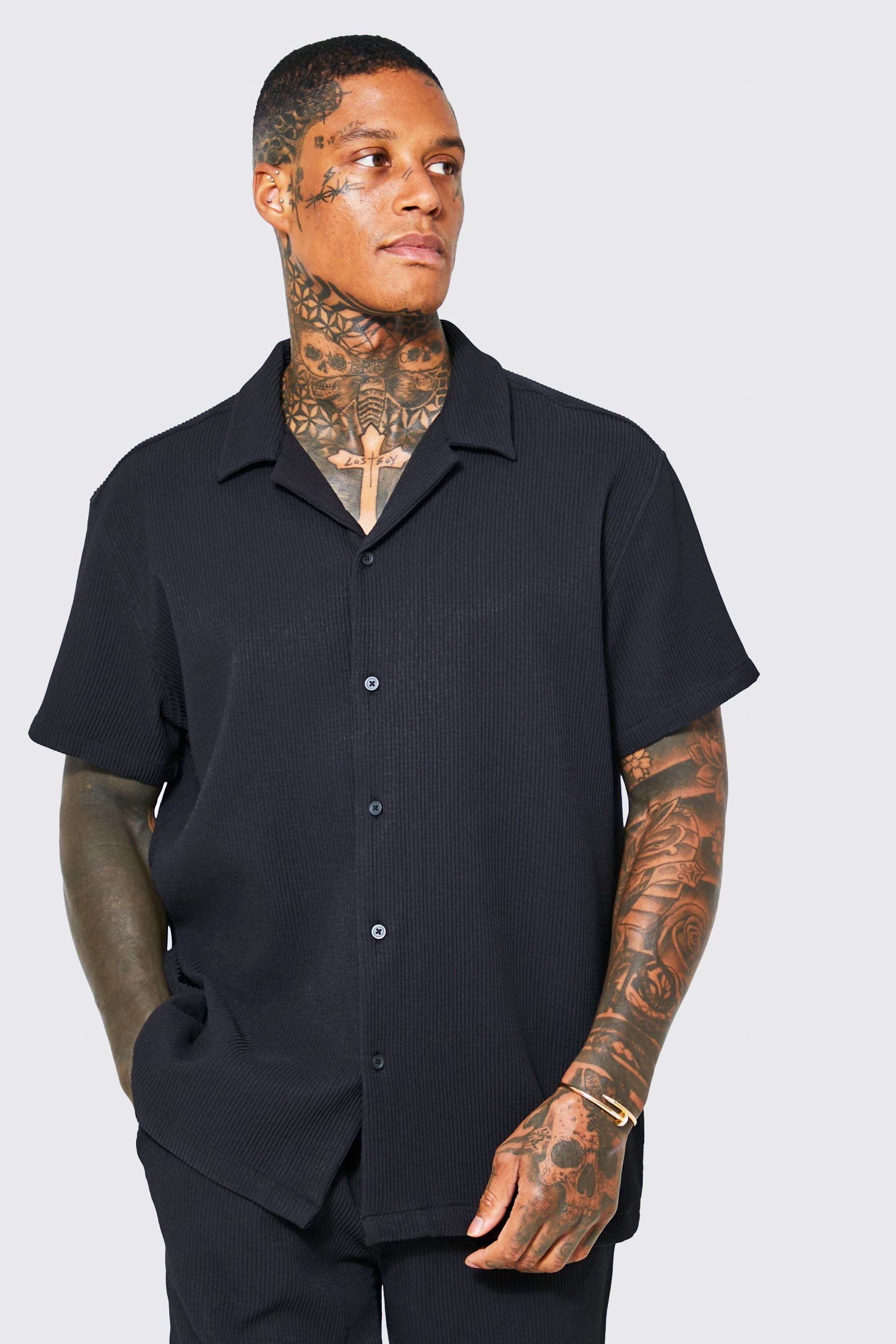 Short Sleeve Boxy Pleated Shirt