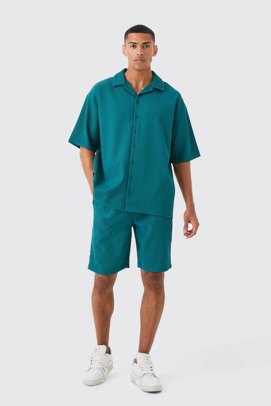 Kurzärmliges Oversize Hemd & Shorts, Khaki