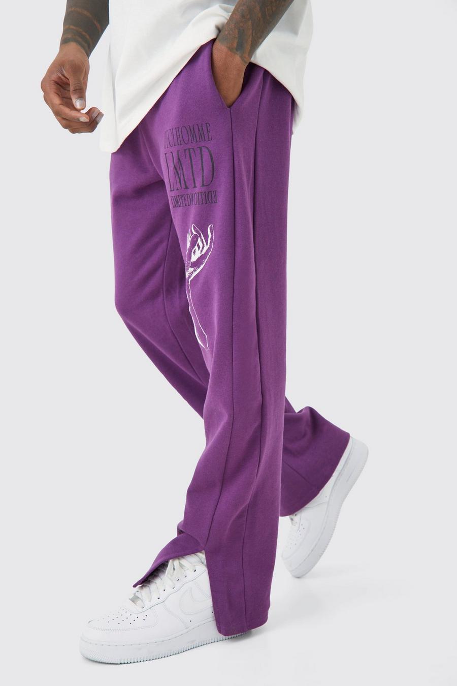 Purple Regular Fit Joggingbroek Met Print image number 1
