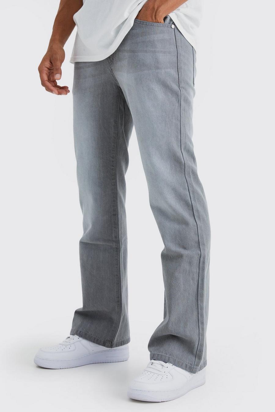 Jeans a zampa rilassati in denim rigido, Mid grey image number 1