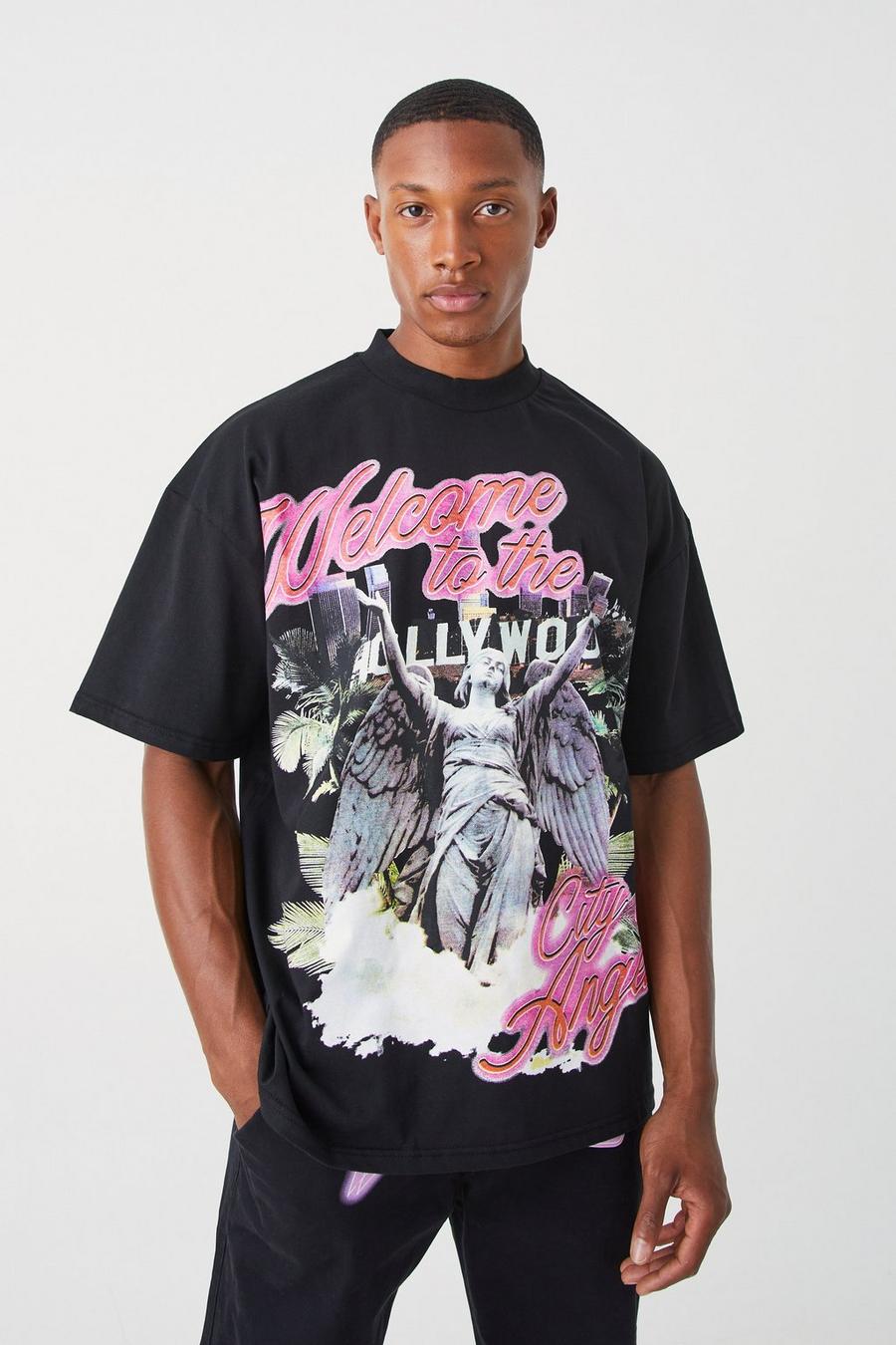 Camiseta oversize con estampado renacentista de Hollywood, Black negro