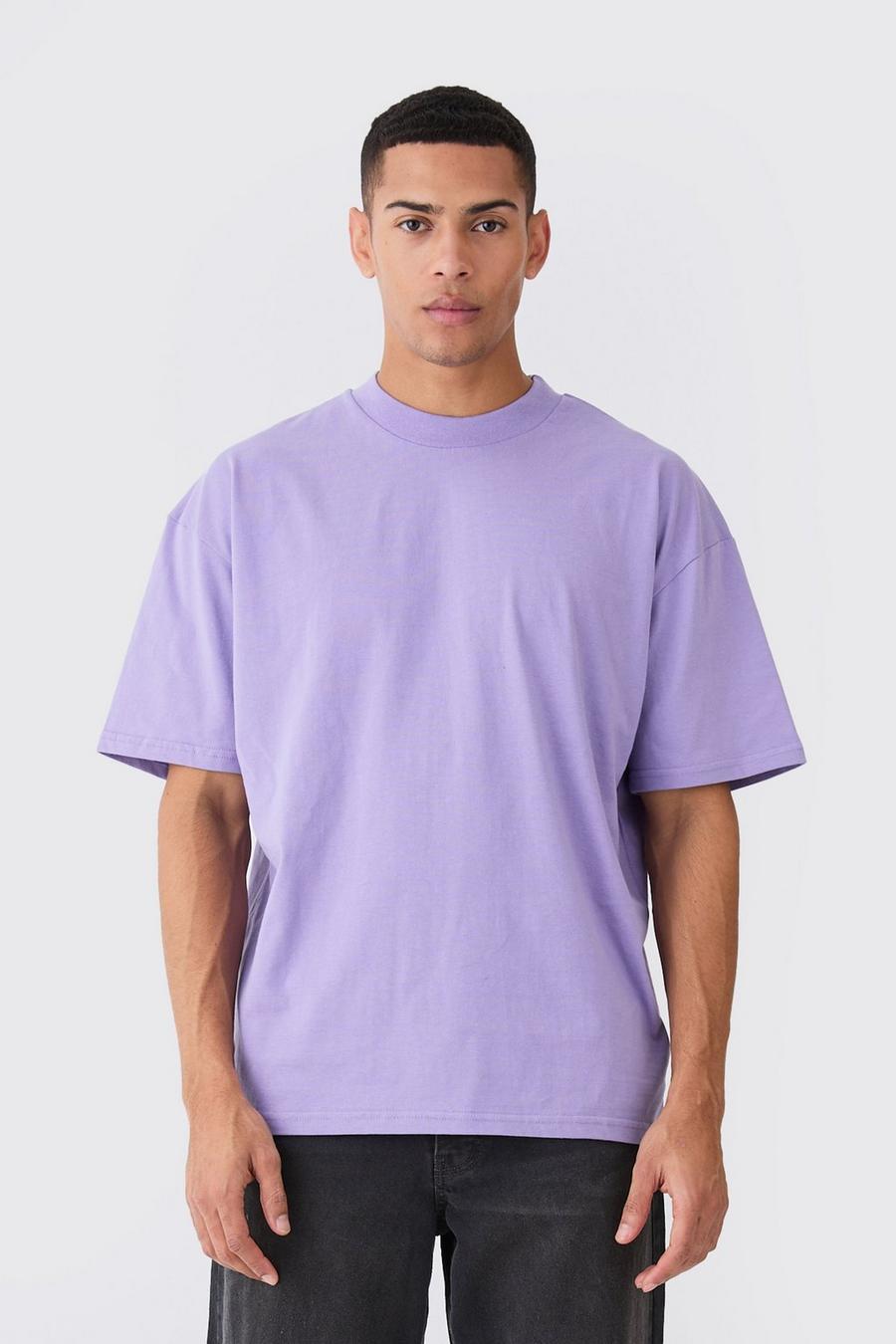 T-shirt oversize épais imprimé à col montant, Lilac image number 1