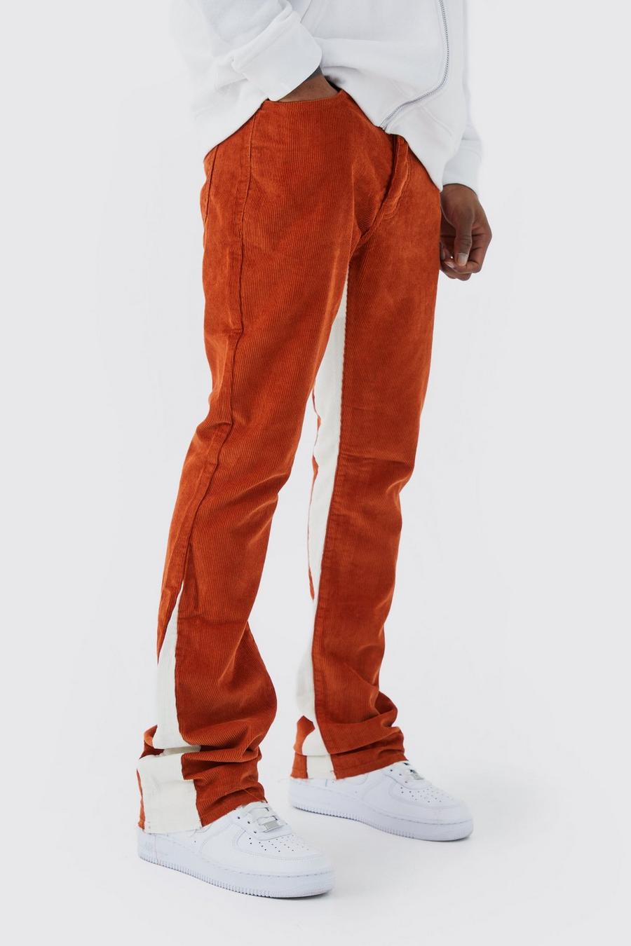 Orange Corduroy Slim Fit Flared Broek Met Gusset Detail