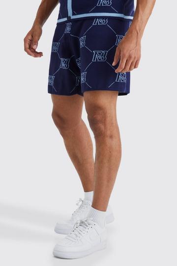 Gebreide Baggy Monogram Shorts navy