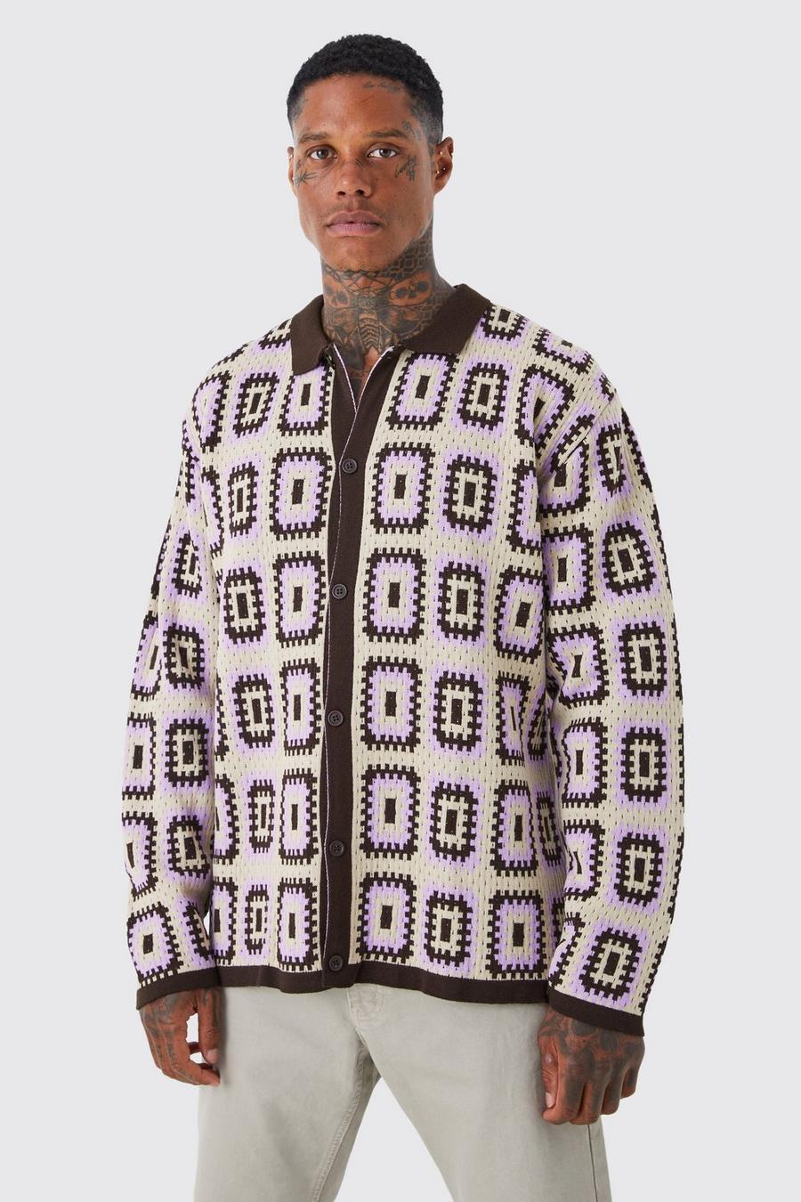 Brown brun Long Sleeve Crochet Shirt