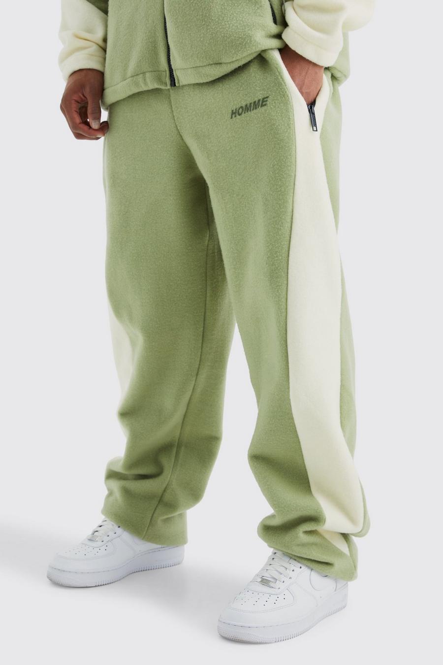 Pantaloni tuta oversize in fleece polare a blocchi di colore, Sage image number 1