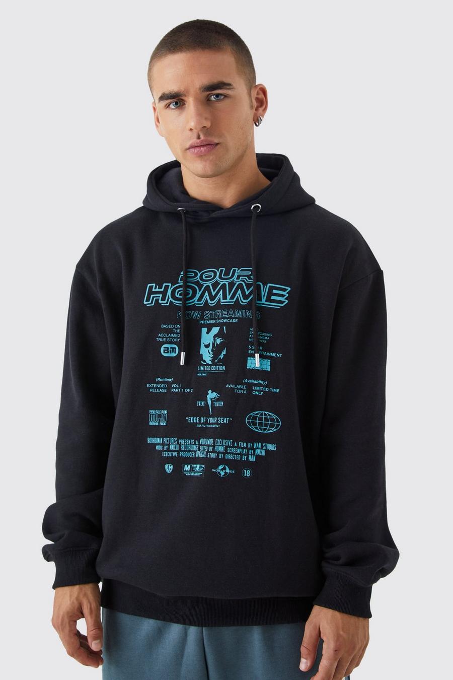 Black Oversized Text Graphic Hoodie