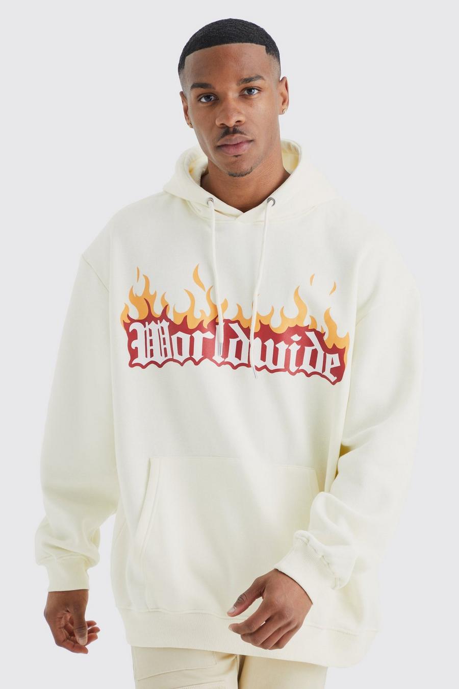 Ecru Worldwide Oversize hoodie med eldsflammor image number 1