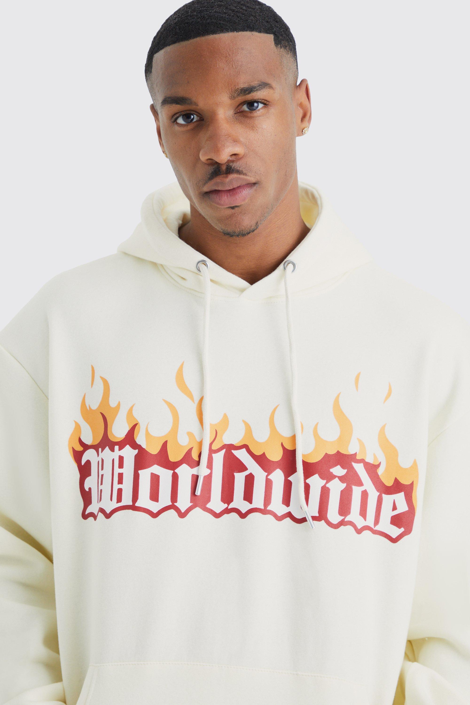 Oversized Worldwide Flames Graphic Hoodie