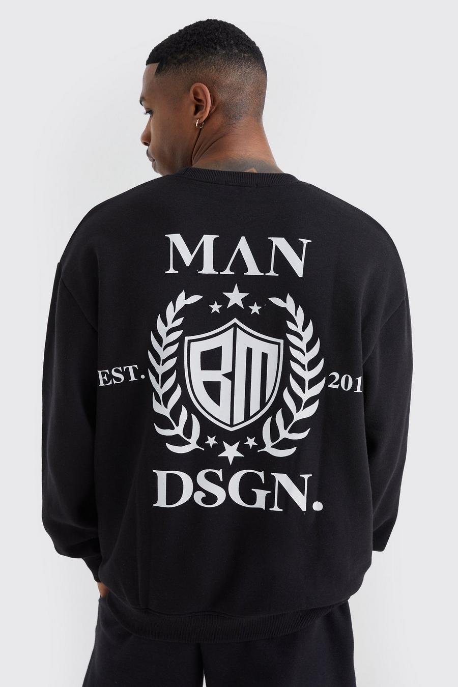 Black Oversized Man Crest Graphic Sweatshirt image number 1