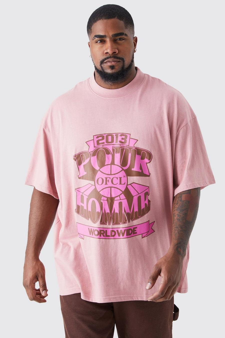 Dusty pink Plus Oversized Extended Neck Pour Homme T-shirt