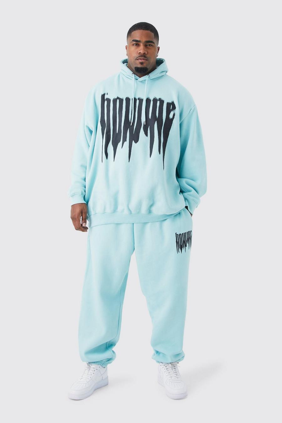 Mint green Plus Oversized Homme Drip Hooded Tracksuit image number 1