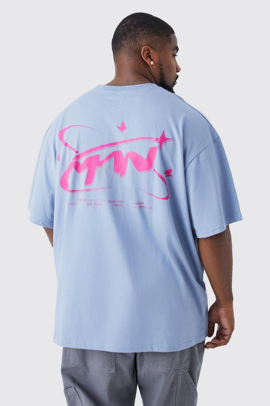 Plus Oversize T-Shirt mit Man Schmetterlings-Print, Dusty blue