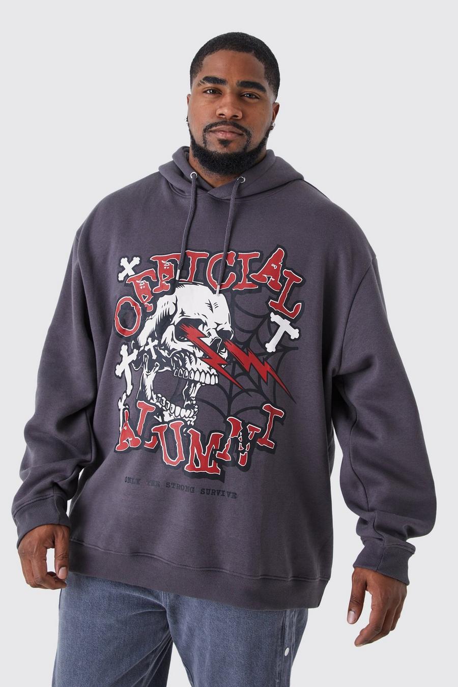 Charcoal grey Plus Oversized Official Skull Lightening Hoodie image number 1