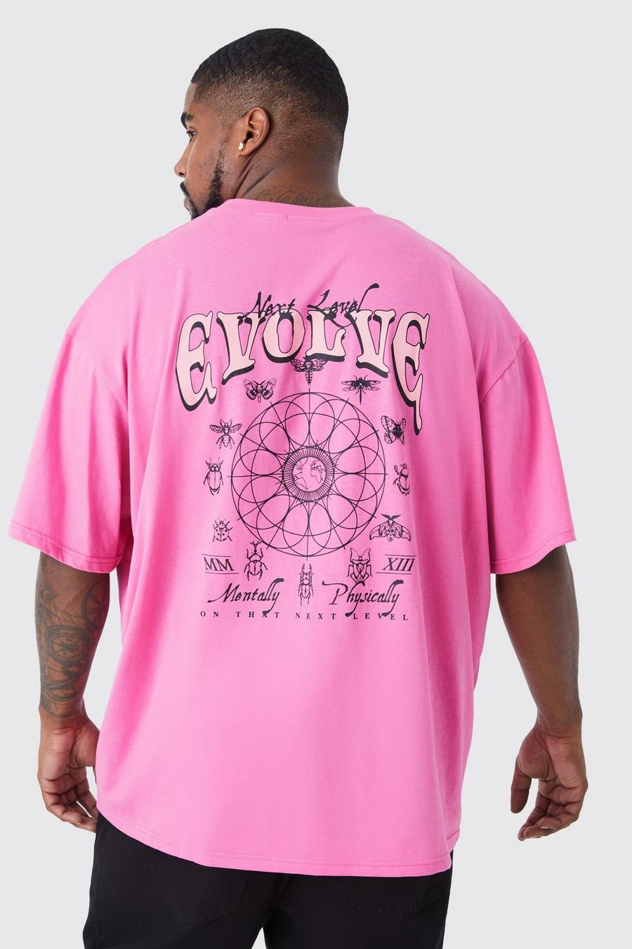 Bright pink rosa Plus Oversize t-shirt med tryck på ryggen