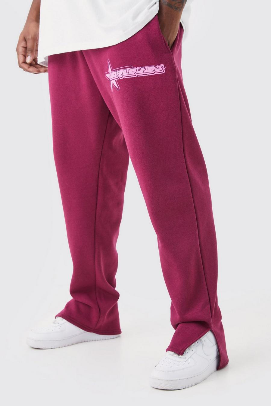 Pantaloni tuta Plus Size Worldwide con stampa di stelle e spacco sul fondo, Berry rojo