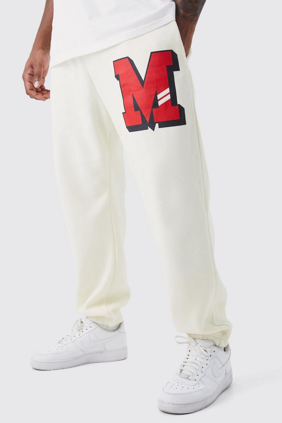 Pantaloni tuta Plus Size stile Varsity con grafica M, Ecru blanco