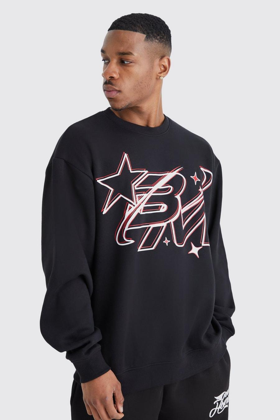 Black svart Oversized Star Y2k Print Sweatshirt