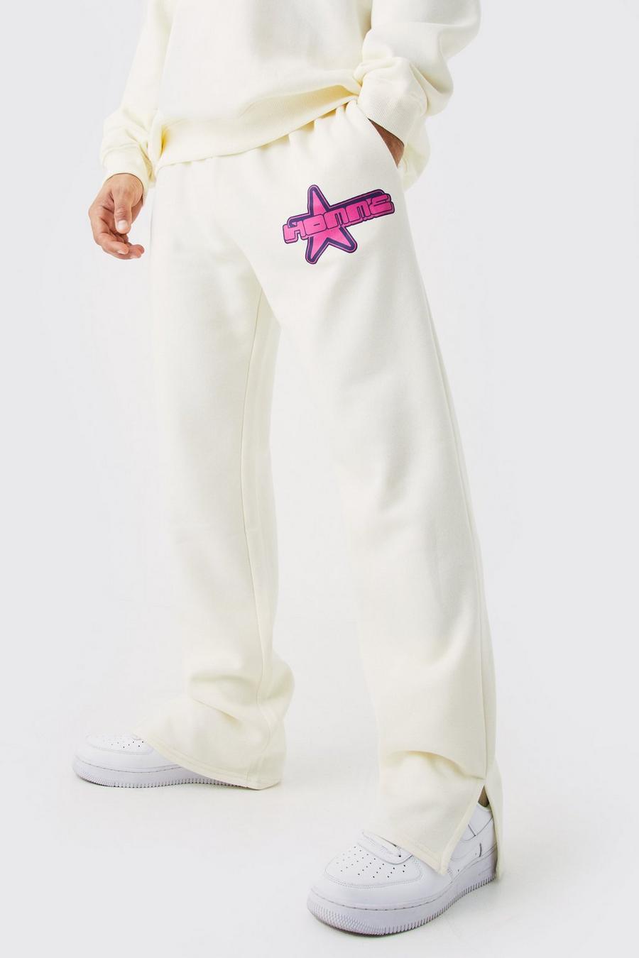 Pantaloni tuta Homme con stampa di stelle e spacco sul fondo, Ecru image number 1