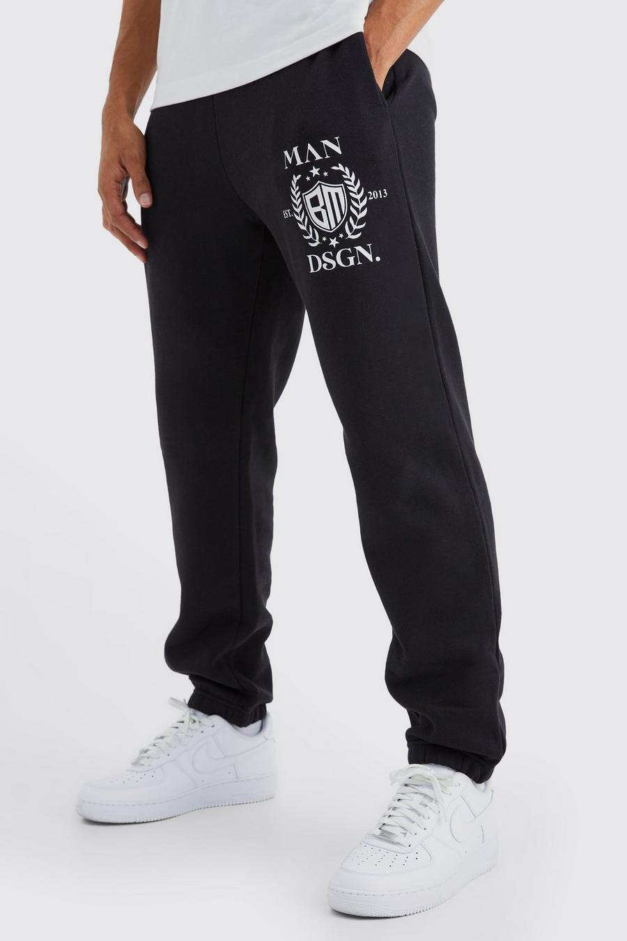 Pantaloni tuta stile Varsity Man con stampa di stemma, Black image number 1
