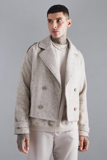 Boxy Salt & Pepper Wool Look Overcoat beige