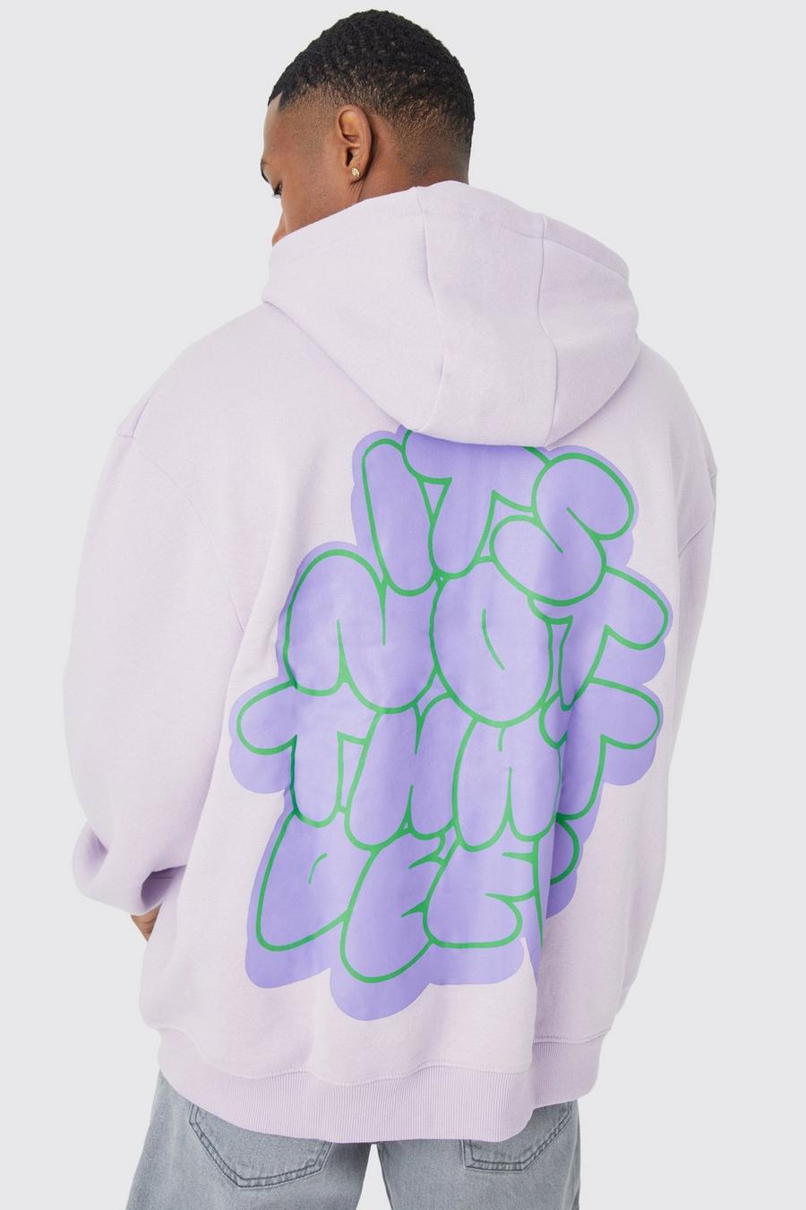 Lilac purple Oversized Its Not That Deep Zip Through Hoodie