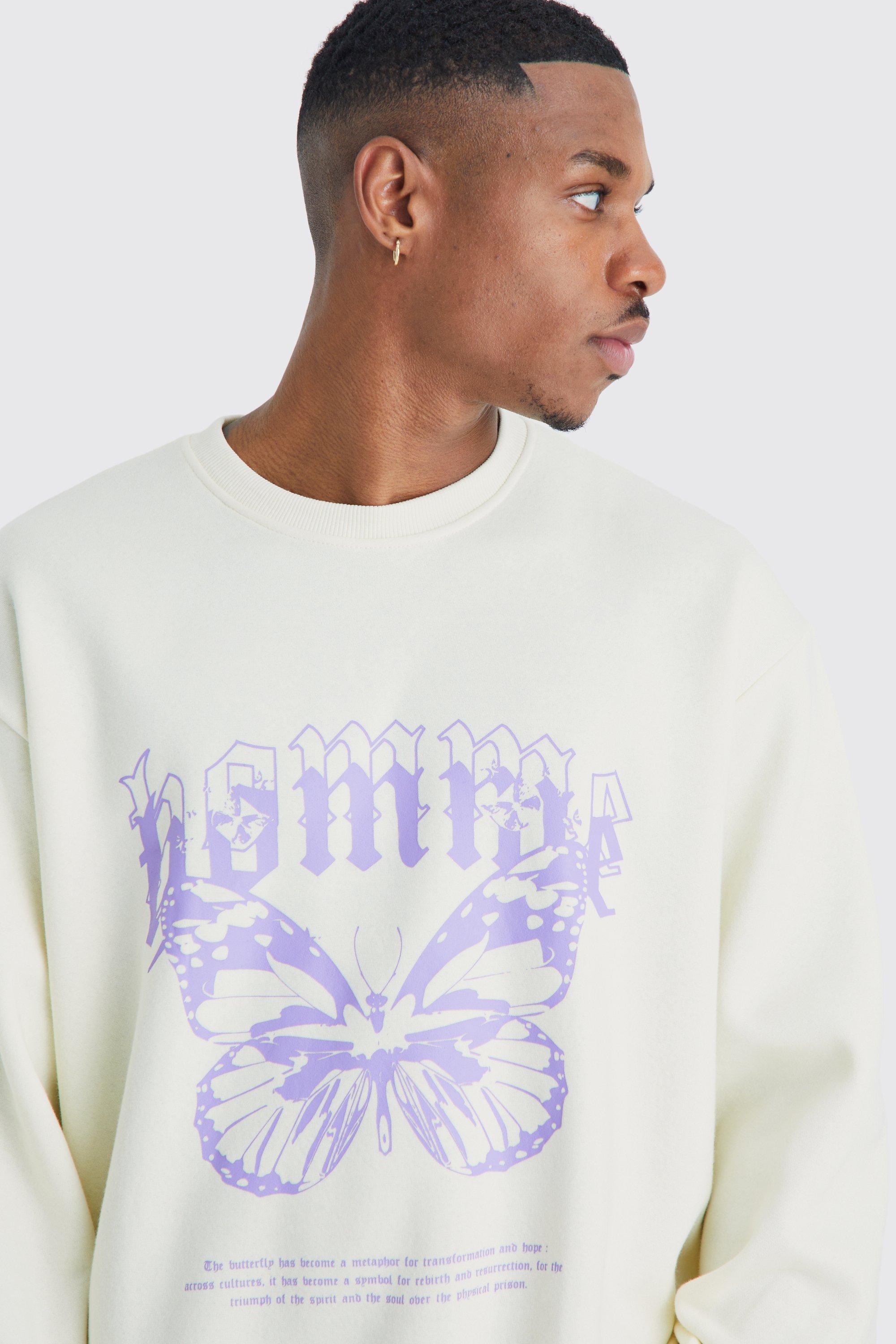 Oversized Homme Butterfly Print Sweatshirt boohoo NO