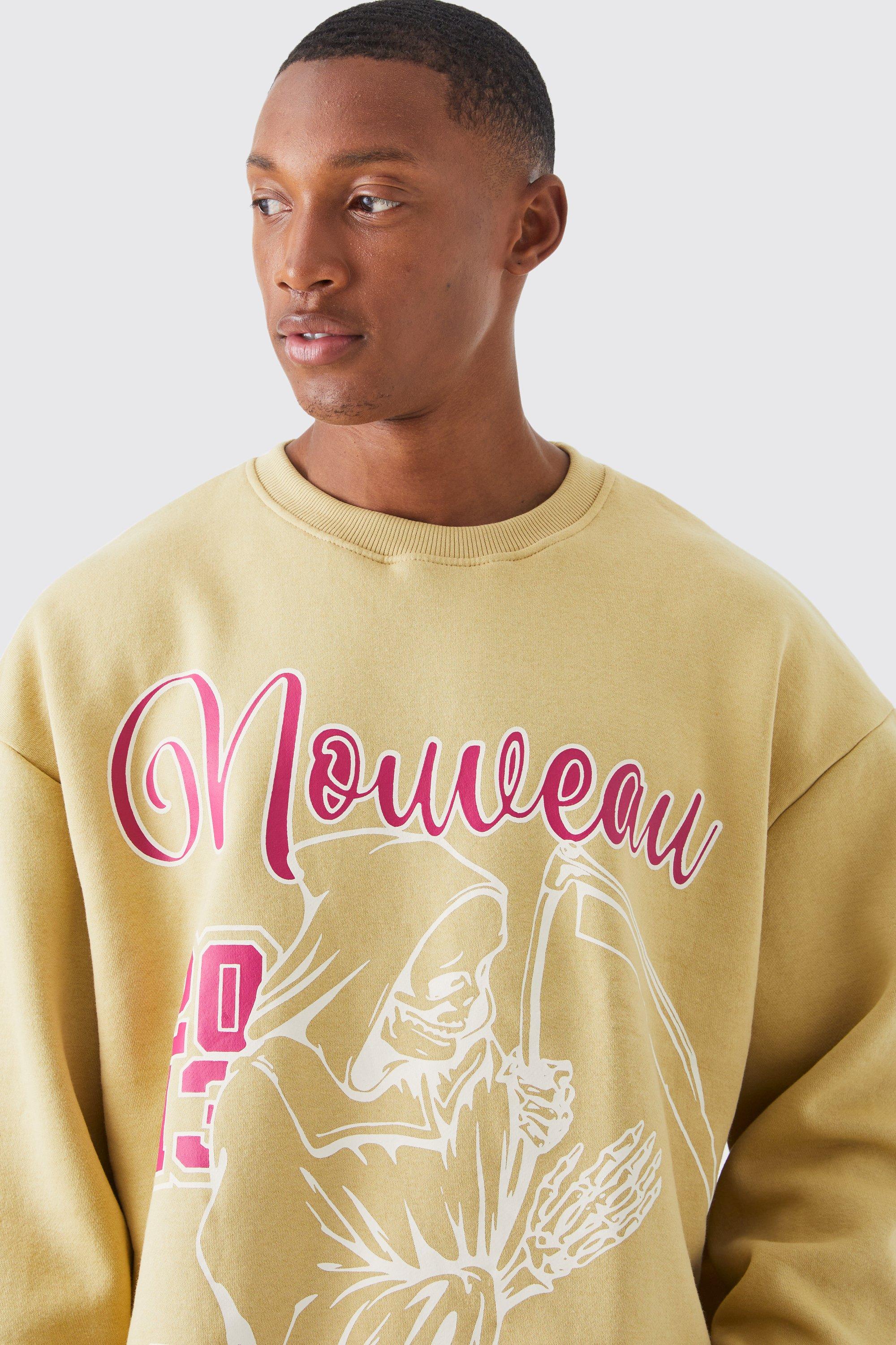 Boohoo Mens Oversized Chicago Varsity Sweatshirt - Beige